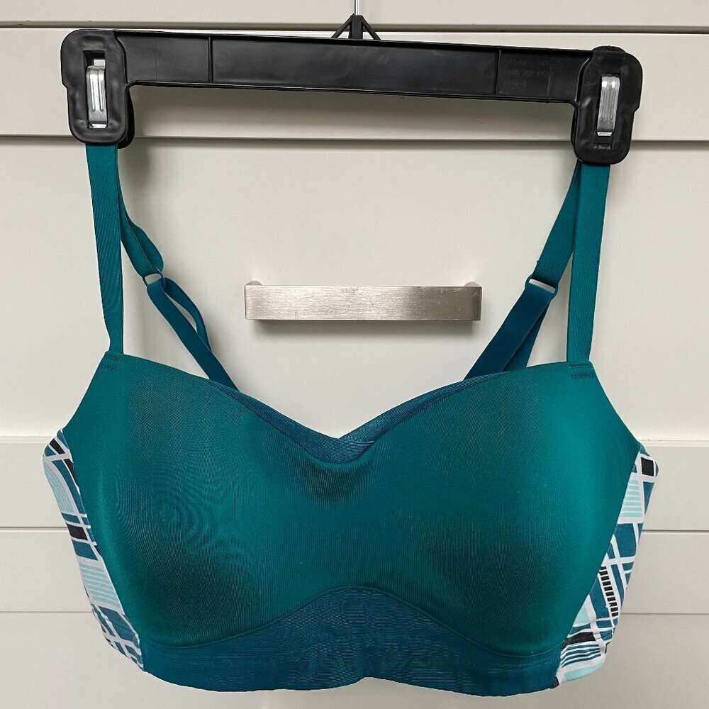 Brooks FINEFORM Sports Bra Style 350078 Teal Green Blue White Black Sz 36 C/D